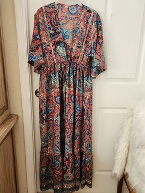 boemo Bohemian Coral Paisley Maxi Dress